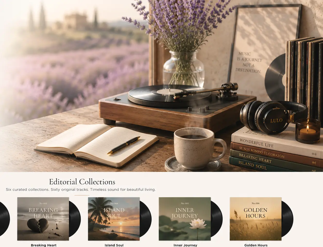 Lulo Sounds music collection with a vintage turntable and vinyl records